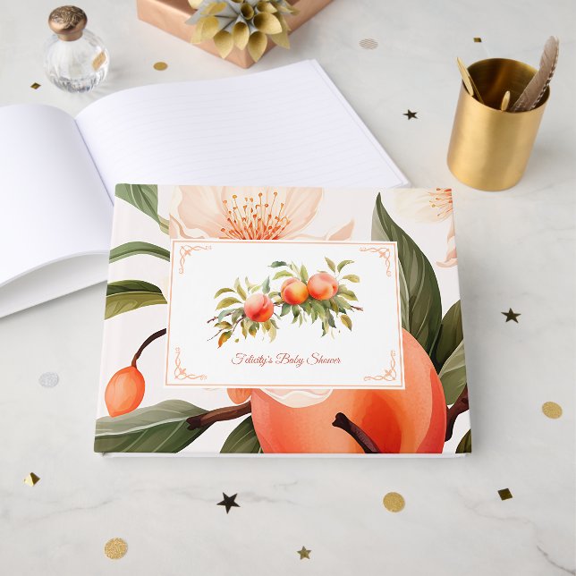Peach Fuzz Baby Dusche Gästebuch (Vorderseite Offen)