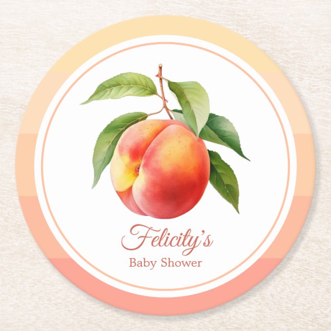 Peach Fuzz Baby Dusche Runder Pappuntersetzer (Vorderseite)