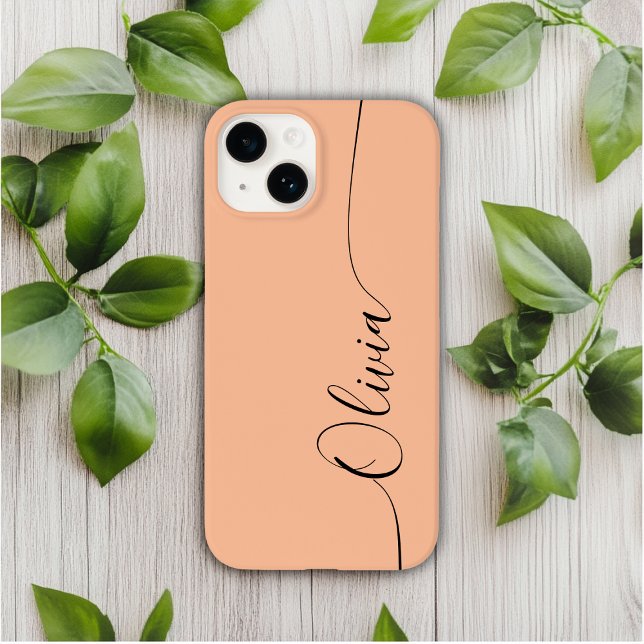 Peach Fuzz Black Elegant Calligrafy Script Name Case-Mate iPhone 14 Hülle (Von Creator hochgeladen)