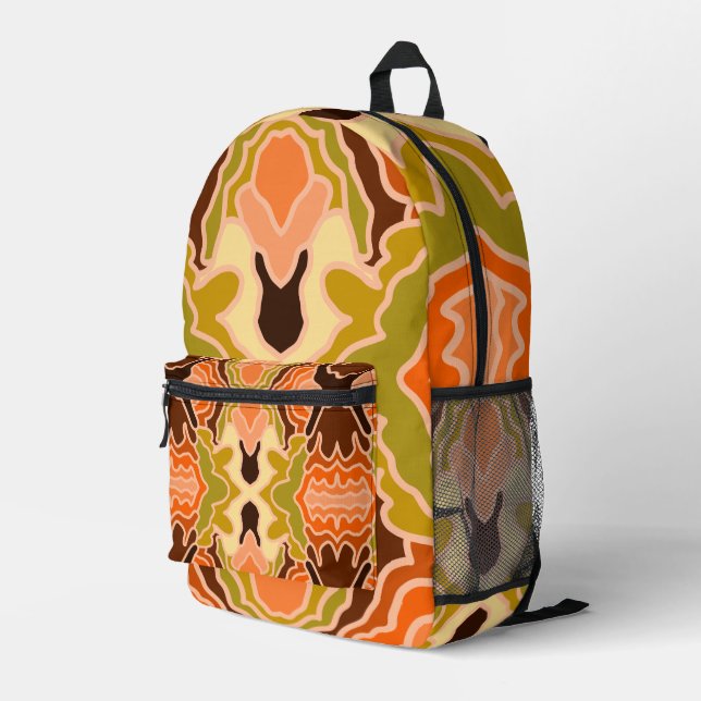 Peach Fuzz Boho Shabby Chic Geometrie Abstrakte Ku Bedruckter Rucksack (Rückseitige Ecke Rechts)