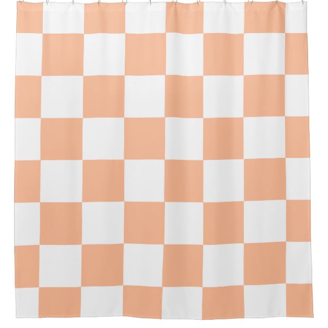 Peach Fuzz Checkered Gingham Pattern Duschvorhang (Vorderseite)
