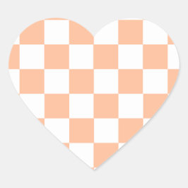 Peach Fuzz Checkered Gingham Pattern Herz-Aufkleber