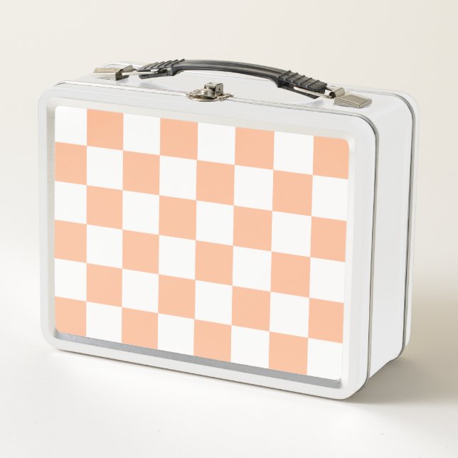 Peach Fuzz Checkered Gingham Pattern Metall Brotdose (Vorderseite)