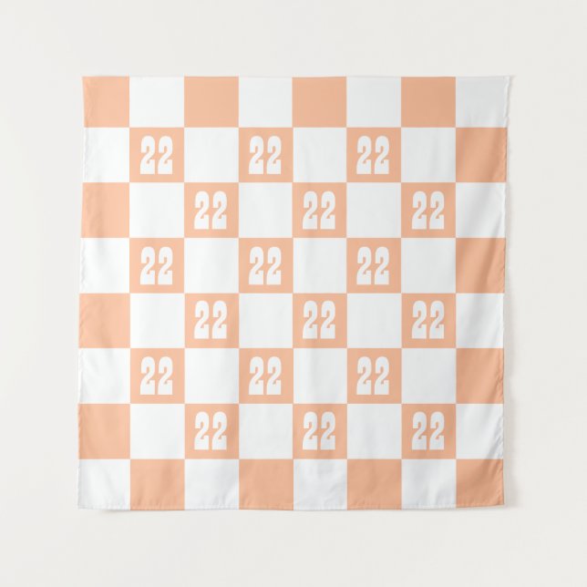 Peach Fuzz Checkered Gingham Pattern Wandteppich (Vorderseite)
