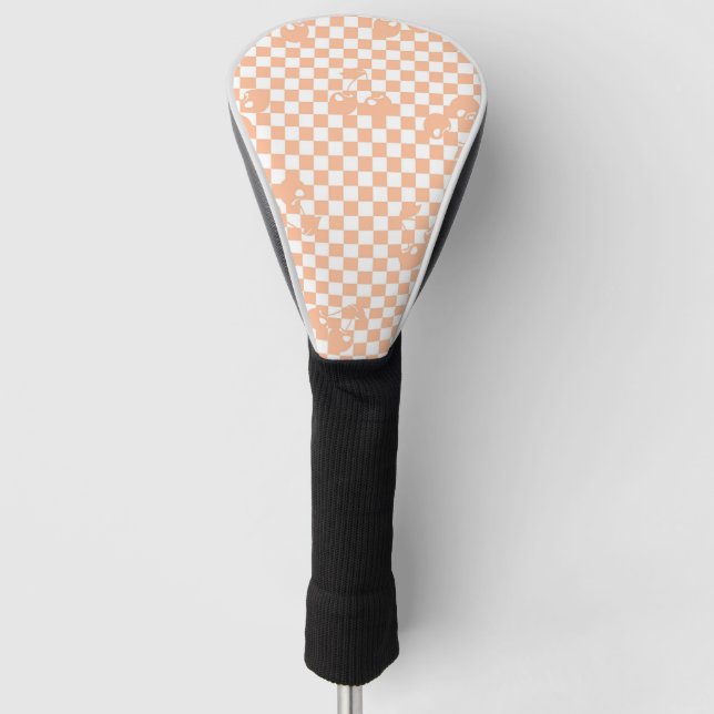 Peach Fuzz Cherry Gingham Pattern Golf Headcover (Vorderseite)