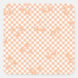 Peach Fuzz Cherry Gingham Pattern Quadratischer Aufkleber