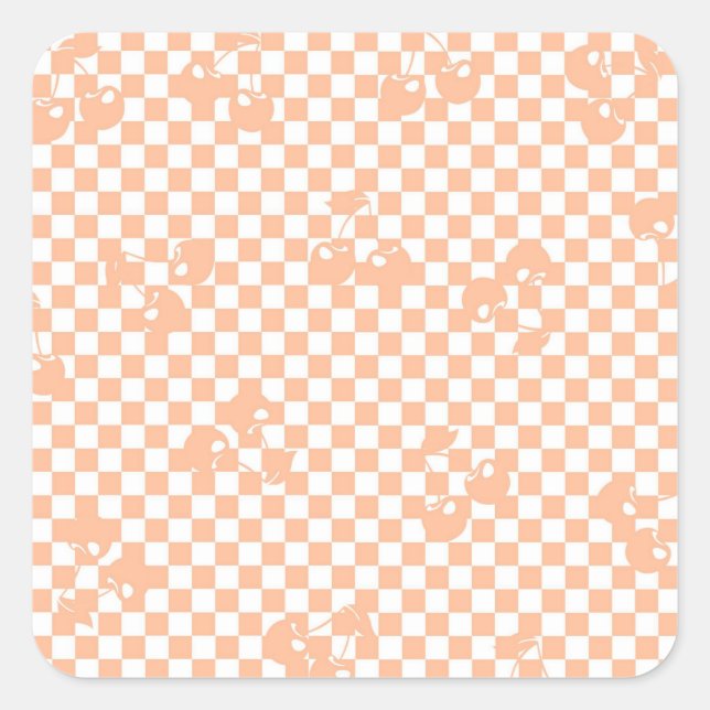 Peach Fuzz Cherry Gingham Pattern Quadratischer Aufkleber (Vorderseite)