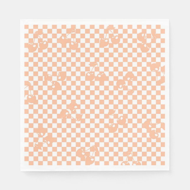 Peach Fuzz Cherry Gingham Pattern Serviette (Vorderseite)