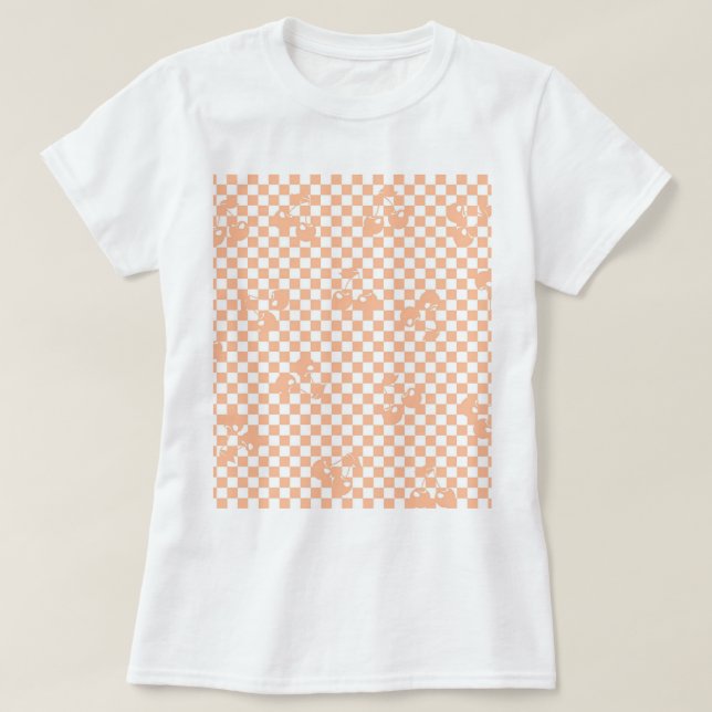 Peach Fuzz Cherry Gingham Pattern T-Shirt (Design vorne)