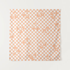Peach Fuzz Cherry Gingham Pattern Wandteppich