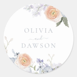Peach Fuzz Dusty Blue Modern Trendy Wedding Runder Aufkleber