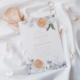 Peach Fuzz Dusty Blue Moderne Elegante Hochzeit Einladung