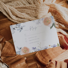 Peach Fuzz Dusty Blue Trendy Wedding RSVP Karte