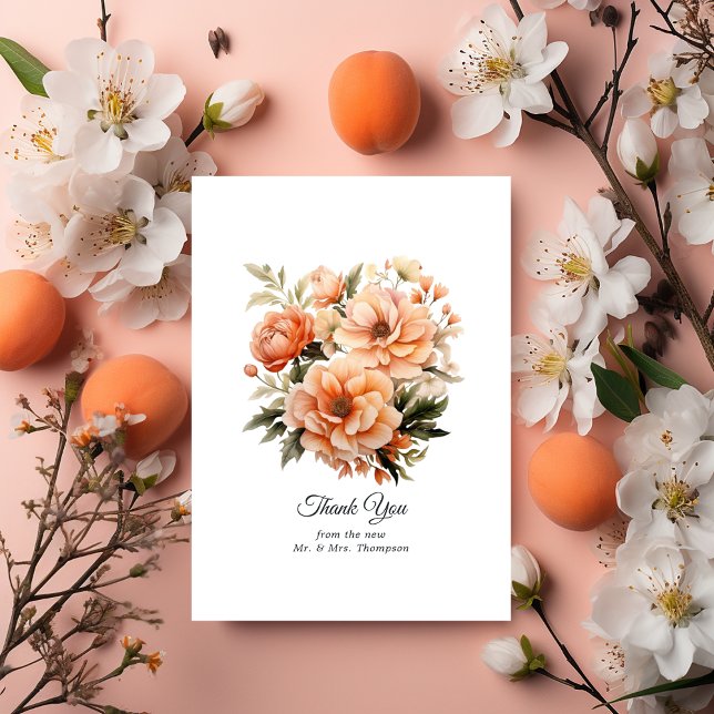 Peach Fuzz Floral Wedding Dankeskarte (Peach Fuzz Wedding)