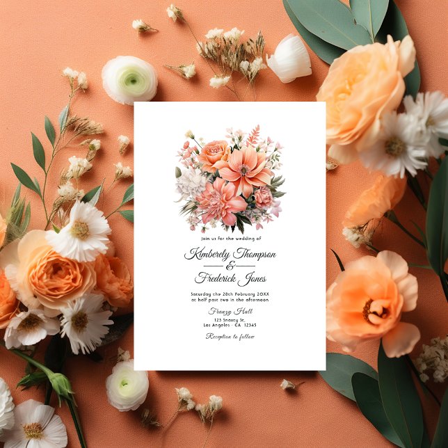 Peach Fuzz Floral Wedding Einladung (Peach Fuzz Wedding)