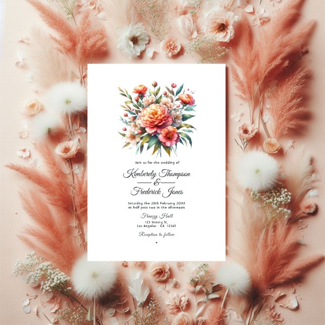Peach Fuzz Floral Wedding Einladung (Von Creator hochgeladen)
