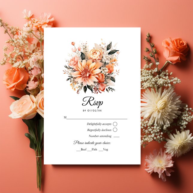Peach Fuzz Floral Wedding RSVP Karte (Peach Fuzz Wedding)