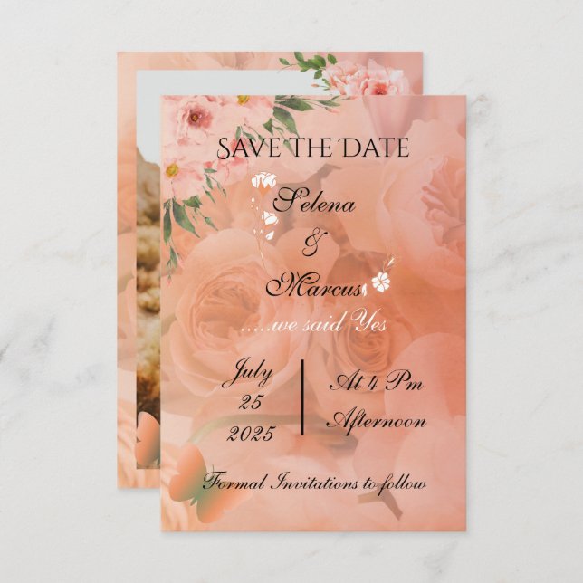 Peach Fuzz Floral Wedding Save the Date (Vorne/Hinten)