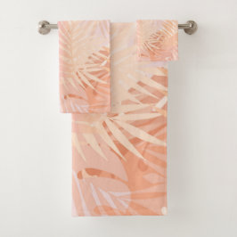 Peach Fuzz Minimalistisch Moderne tropische Blätte Badhandtuch Set
