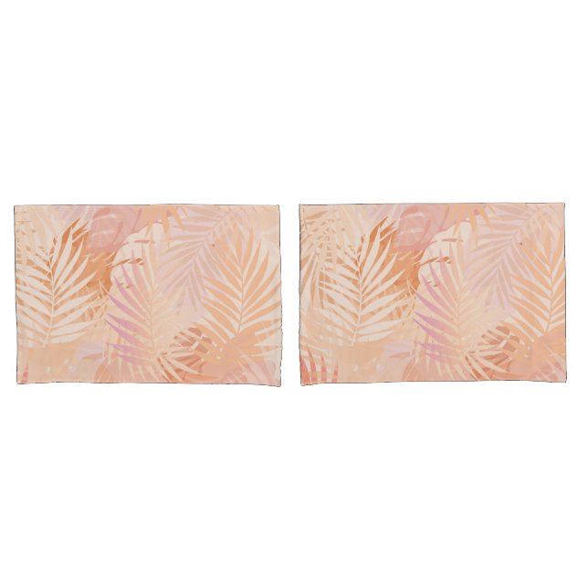 Peach Fuzz Minimalistisch Moderne tropische Blätte Kissenbezug (Vorderseite-Set)