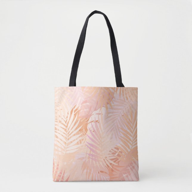 Peach Fuzz Minimalistisch Moderne tropische Blätte Tasche (Vorderseite)
