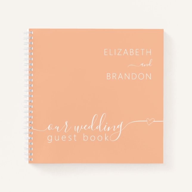 Peach Fuzz Modernes Minimal Wedding Gästebuch Notizbuch (Vorderseite)