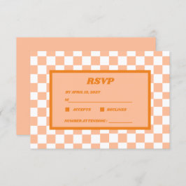 Peach Fuzz Orange Checkered Gingham Pattern RSVP Karte
