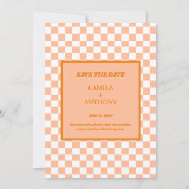 Peach Fuzz Orange Checkered Gingham Pattern Save The Date