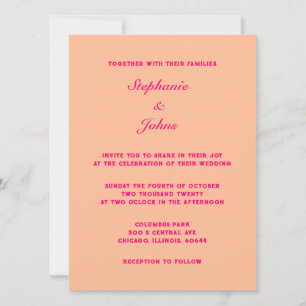 Peach Fuzz Pink Elegante Einfache Hochzeit Einladung