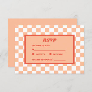 Peach Fuzz Red Checkered Gingham Pattern RSVP Karte