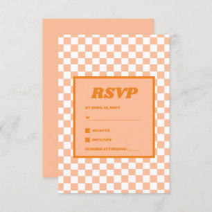 Peach Fuzz Red Checkered Gingham Pattern RSVP Karte