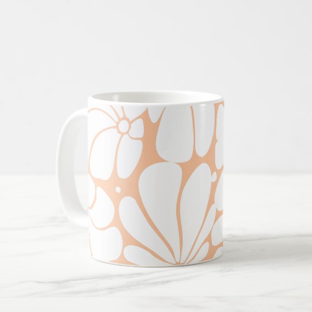 Peach Fuzz Retro 70er White Blume Grafikdesign Kaffeetasse (Vorderseite Links)
