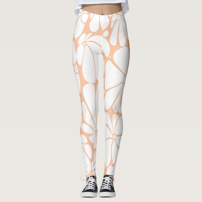 Peach Fuzz Retro 70er White Blume Grafikdesign Leggings (Vorderseite)