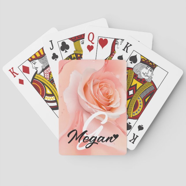 Peach Fuzz Rose Background Monogram Name Heart Spielkarten (Rückseite)
