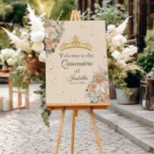 Peach Fuzz Rose und Gold Tiara Quinceanera Willkom
