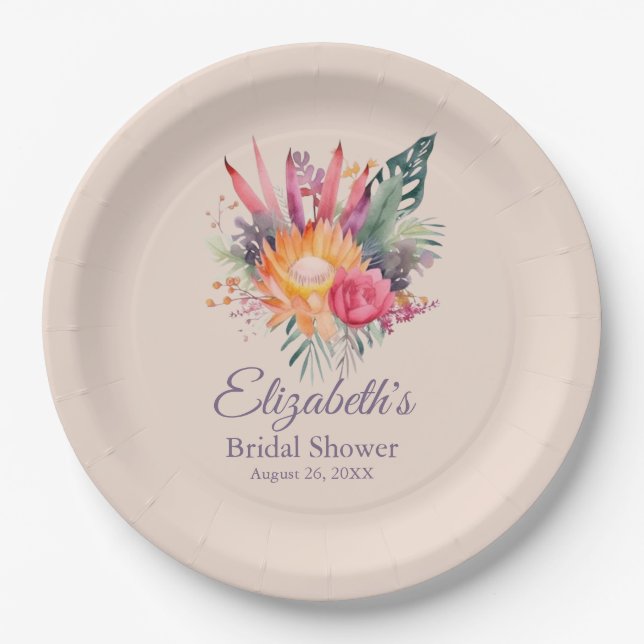 Peach Fuzz Tropical Blume Brautparty Pappteller (Vorderseite)
