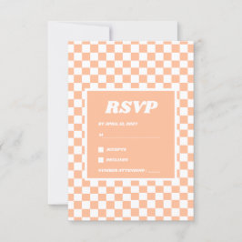 Peach Fuzz White Checkered Gingham Pattern RSVP Karte