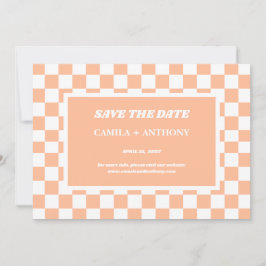 Peach Fuzz White Checkered Gingham Pattern Save The Date