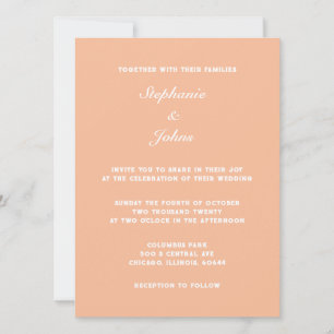 Peach Fuzz White Elegante Einfache Hochzeit Einladung