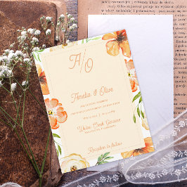 Peach Garden Meadow Floral Monogram Wedding Invite Postkarte