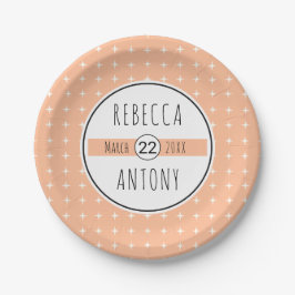 Peach geometrisches Muster, typografische Banner H Pappteller