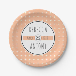 Peach geometrisches Muster, typografische Banner H Pappteller