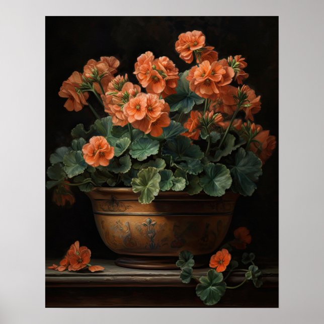Peach Geranium Blume Art Print Poster (Vorne)
