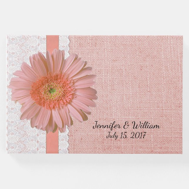 Peach Gerber Daisy Wedding Gästebuch (Vorderseite)