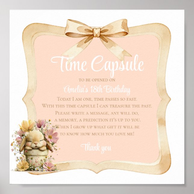 Peach Gingham Bunny 1st Birthday Sign Poster (Vorne)