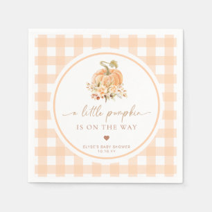 Peach Gingham Fall Ein kleiner Kürbis ist unterweg Serviette