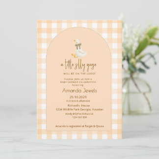 Peach Gingham Little Goose Brown Bow Baby Shower Einladung