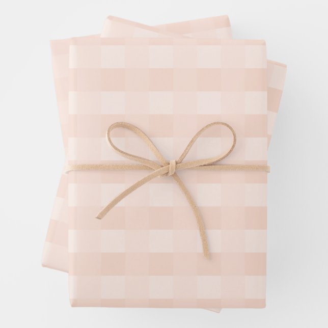 Peach Gingham Pattern Wrapping Paper Geschenkpapier Set (Beispiel)