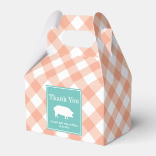 Peach Gingham Pig Roast Favor Box Geschenkschachtel