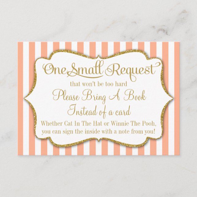 Peach Gold Baby shower Carte Livre Apporter Un Liv (Devant)